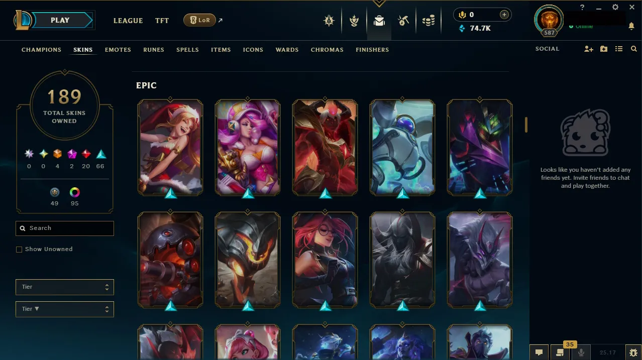 🏆 EUNE New Season⌛Silver 2 🚀 level 587⌛ Full Champ 💯+189 SKIN 🏆 Recovery Info ✅